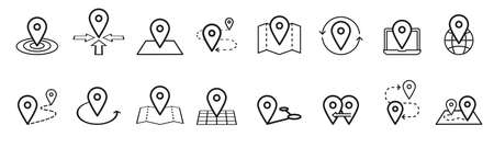 Map pins related icon set. Vector symbols on a white background. Simple pictogramsのイラスト素材