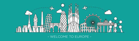 Europe monument Vector. Line art styleのイラスト素材