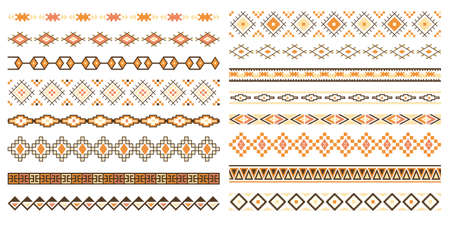 Decorative seamless borders design elements set. Tribal ethnic style