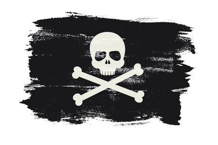 Pirate Flag in Grunge Brush With On White Back. Vector illustrationのイラスト素材