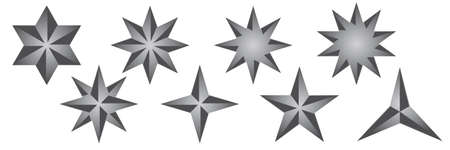 Set of metallic or silver 3D stars on white background - vectorのイラスト素材