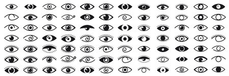 Eyes icon set. Simple pictogram pack. Stroke vector drawing on a white background.のイラスト素材