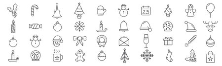 Christmas icons line set vector illustrationのイラスト素材