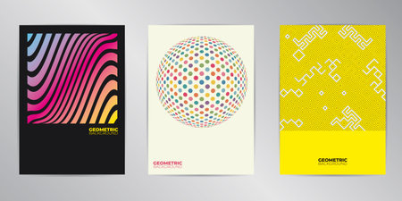 Geometric cover design background set A4 format. Background op art abstract. Flyer, presentation, brochure, banner, poster designのイラスト素材