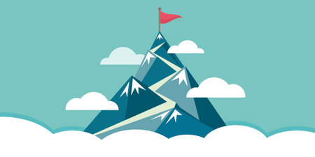Flag on the mountain peak. Way to successful Business. vector illustrationのイラスト素材