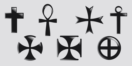 Set cross vector icon, collection of religion symbols isolated. Symbol 3D black.のイラスト素材