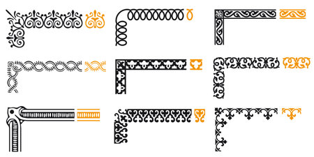 Set of decorative seamless ornamental border with corner - Vector modularのイラスト素材