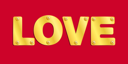 Golden metallic plate with the word LOVE. vector illustrationのイラスト素材