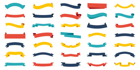 Set of Ribbons Banners Colorful Vector. Isolated on white background. Ribbon Banner in modern simple flat designのイラスト素材