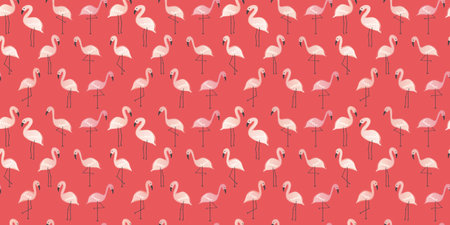 Seamless pattern with pink flamingo. Flamingo watercolor painting. Blue background.のイラスト素材