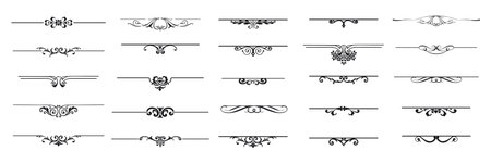 Set of decorative divider elements. Border florish collection. Vector.のイラスト素材