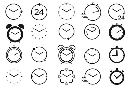 Set of icons of clocks, stopwatches, alarm clocks... Time symbolsのイラスト素材