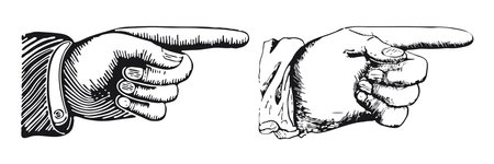 Set of engravings of pointing fingers. Hands pointing symbols.のイラスト素材