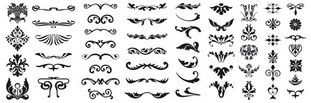 Set or collection of vector filigree flourishes for design. Decorative elements collection.のイラスト素材
