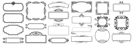 Vector illustration set of decorative vintage frames isolated. Art design border labels. Blank frames template. graphic retro elementのイラスト素材