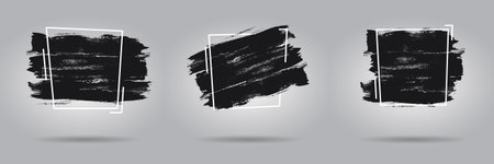 Grunge banner set. Brush black paint ink. vector illustrationのイラスト素材