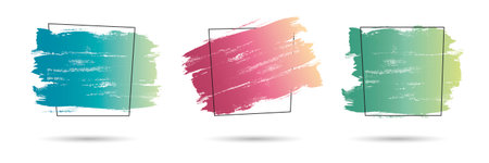 Grunge banner set. Brush paint ink stroke with outline frame. vector illustrationのイラスト素材