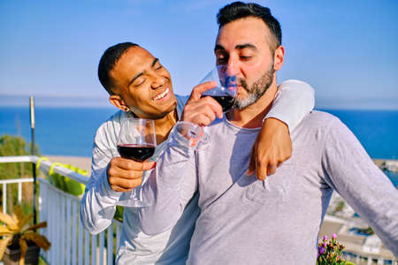a couple of interracial gay menの写真素材