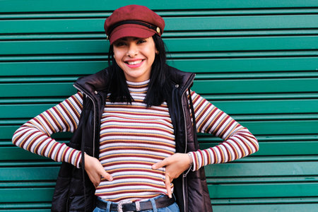 young moroccan girl with short hair with fall outfit - fall conceptの写真素材