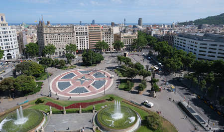 Barcelona, Spain, 05 28 2021, Aerial view of Plaza Catalunya, downtown Barcelonaのeditorial素材