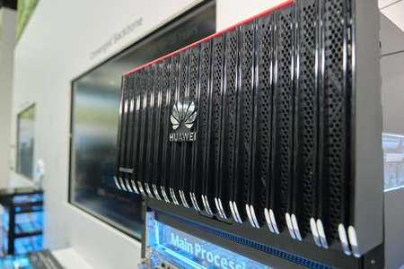 Barcelona, Spain - Feb 28th 2022 - Mobile World Congress - Huawei main processing unitのeditorial素材