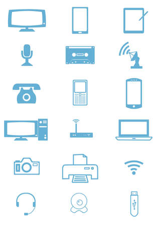 computer and devices in blue with white backgroundの写真素材