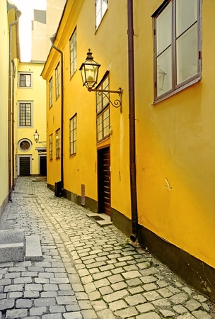 Street of Stockholm in the sunset, Sweden.の写真素材