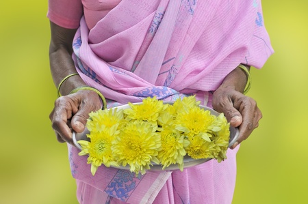 Welcome with flowers in the south of India.の写真素材