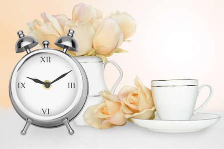 Breakfast in a romantic and sunny morning.の写真素材