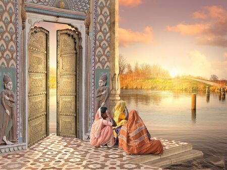 Women in Indian palace.の写真素材