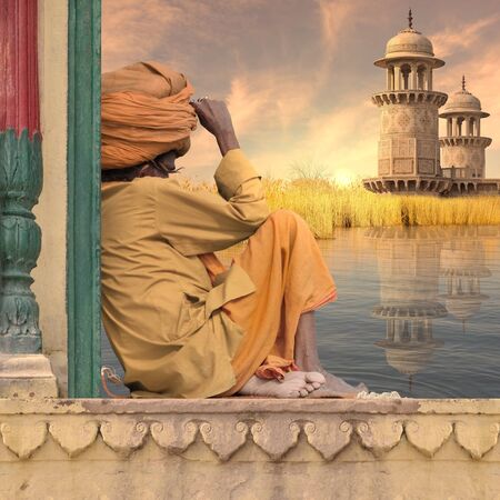 Indian towers on the Ganges in the north of India.の写真素材