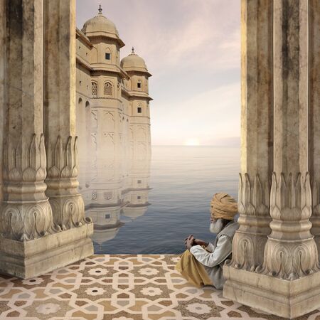 Old fortification in the mist on the Ganges.の写真素材
