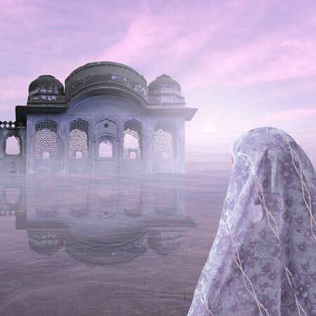 Indian architecture in the mist during the morning.の写真素材