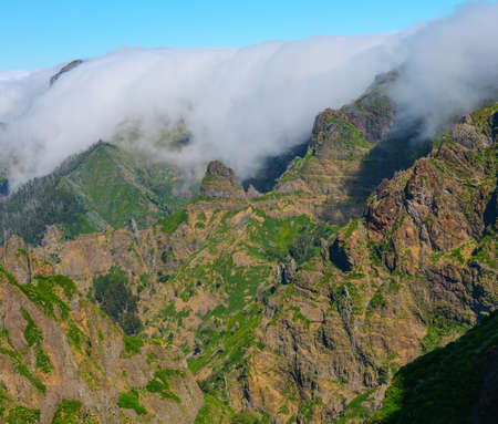 Mountain landscape. View of mountains on the route Pico Areeiro - Pico Ruivo, Madeira Island, Portugal, Europe.の写真素材