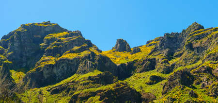 Mountain landscape. View of mountains on the route Encumeada - Boca De Corrida, Madeira Island, Portugal, Europe.の写真素材