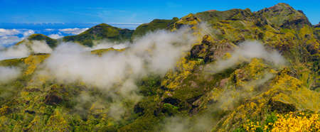 Mountain landscape. View of mountains on the route Encumeada - Boca De Corrida, Madeira Island, Portugal, Europe.の写真素材