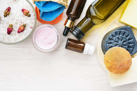 Body care products in recyling package. Zero waste and low impact conceptの写真素材