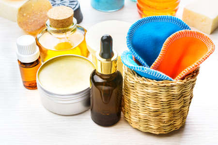 Body care products in recyling and reusing package. Zero waste and low impact conceptの写真素材