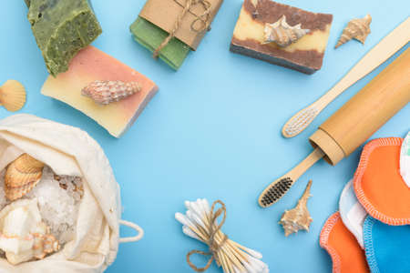Bath and hygienic accessories in reusable packs.の写真素材
