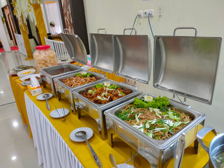 catering buffet for events in a restaurant, closeup of photoの写真素材