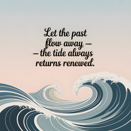 Stylized of rolling ocean waves with an inspirational quote about the tide and renewal in script.