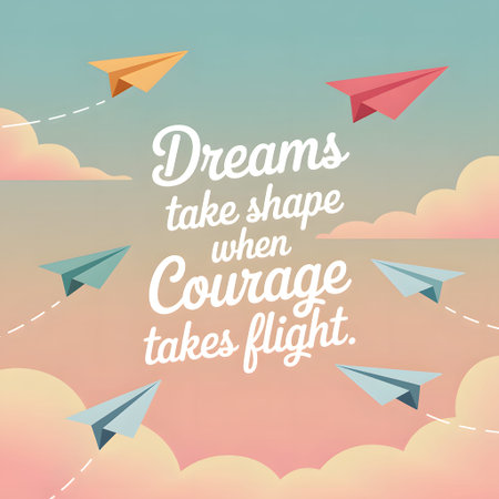Inspirational showing paper airplanes flying through a pastel sky with clouds and inspirational...