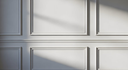 Decorative showing white decorative wall paneling with light and shadow patterns.