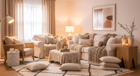 Chair showing bright and airy living room with neutral tones and textured decortitle:bright and...の写真素材