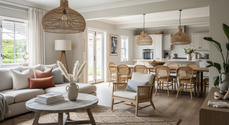 Neutral showing spacious open-plan living and dining area with neutral tones and natural.