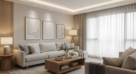 Neutral showing bright living room with sofa and contemporary. resolution