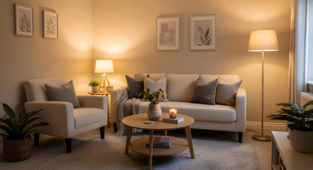 Accents showing inviting living room with sofa, armchair, and decorative accents.