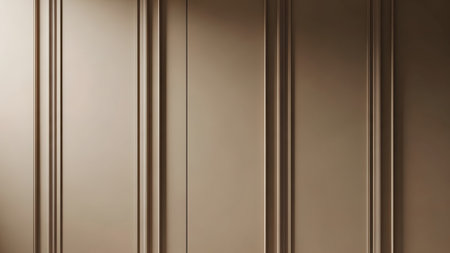Beige showing detailed close up of vertical bronze colored wood paneling with deep shadows.