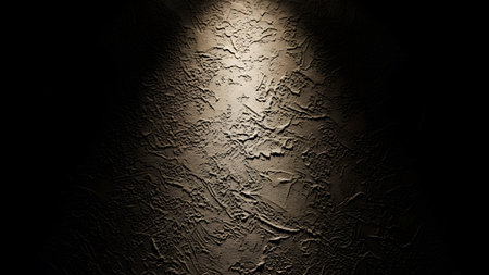 Surface showing textured wall surface with a warm spotlight highlighting intricate patterns and...