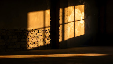 20260225 showing sunlight streaming through window casting dramatic shadows on textured wall....